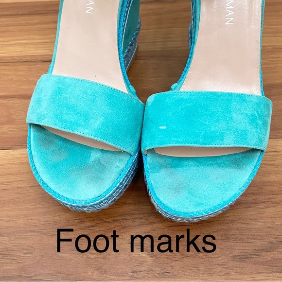 STUART WEITZMAN Single Island Embellished Rope Turquoise Suede Wedge Sandals 8.5 - Picture 13 of 16